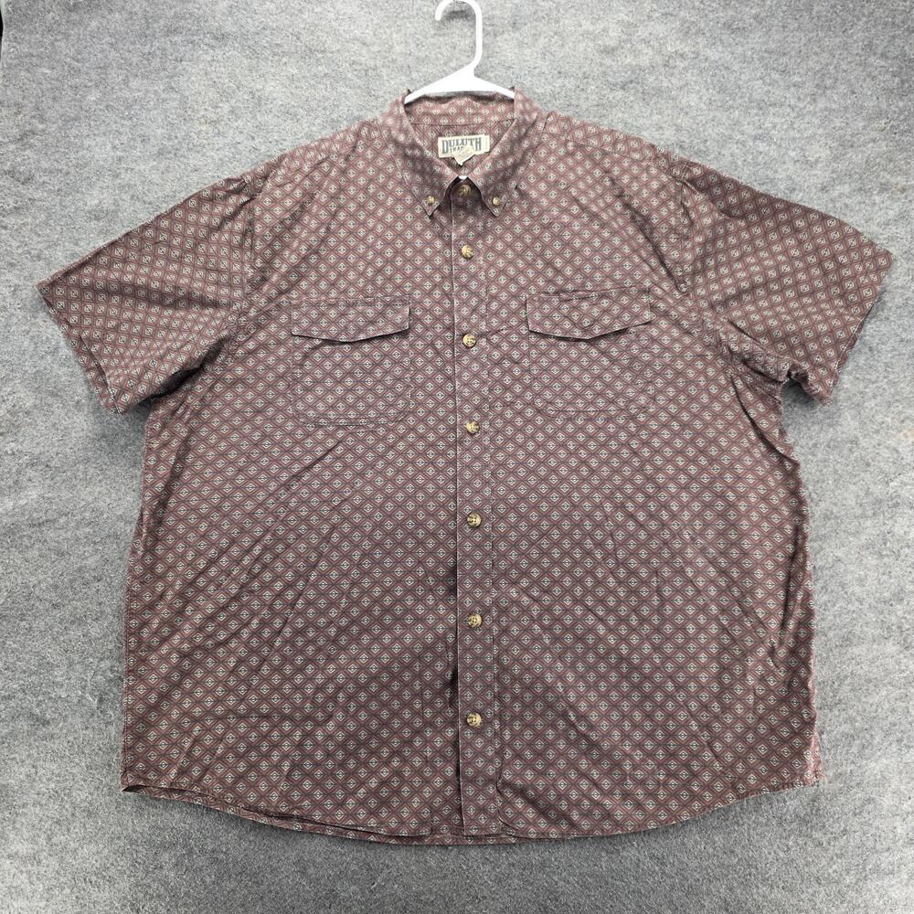 Duluth Trading Co. Shirt Mens 2XL Brown Geometric Short Sleeve Button Up Relaxed